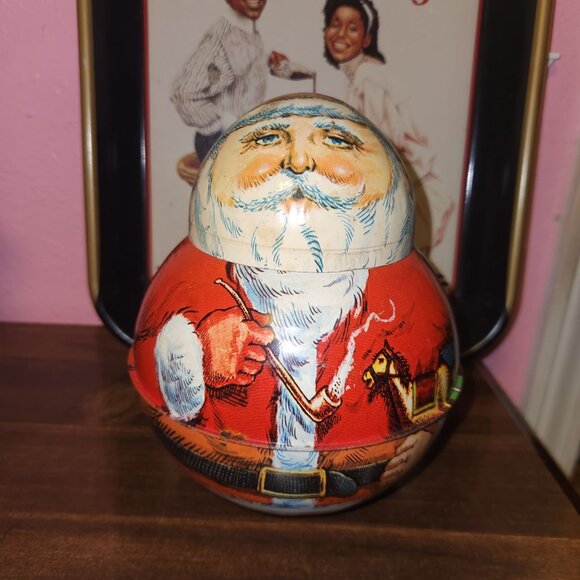 Vintage 1980 Bristol Ware Santa Claus Tobacco Tin Container Christmas Decor - Picture 2 of 5